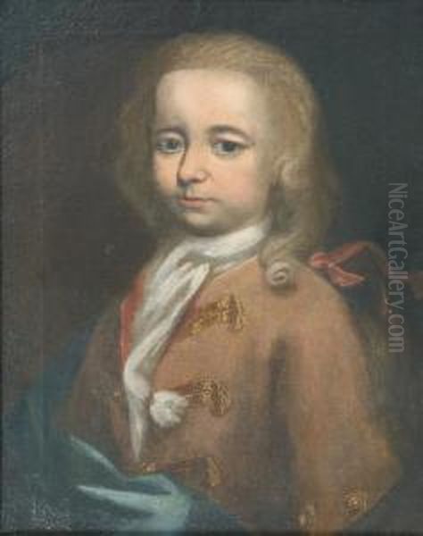 Portrait Of A Boy, Half-length, In A Yellow Coat, Blue Wrap And Awhite Jabot Oil Painting by Ircle Of Martin Van Mytens