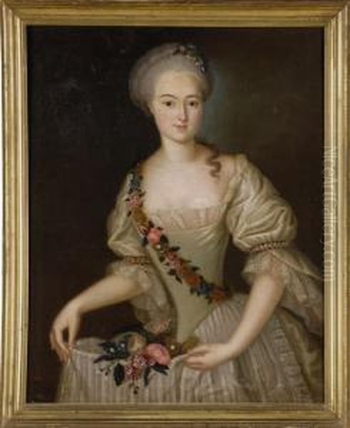 Junge Edeldame Mit Blumen. Oil Painting by Ircle Of Martin Van Mytens