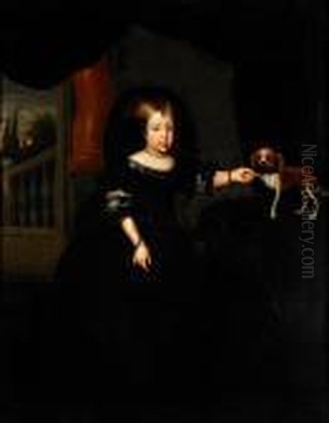 Prinsessan Anna Av Osterrike Med Sin Hund Oil Painting by Ircle Of Martin Van Mytens