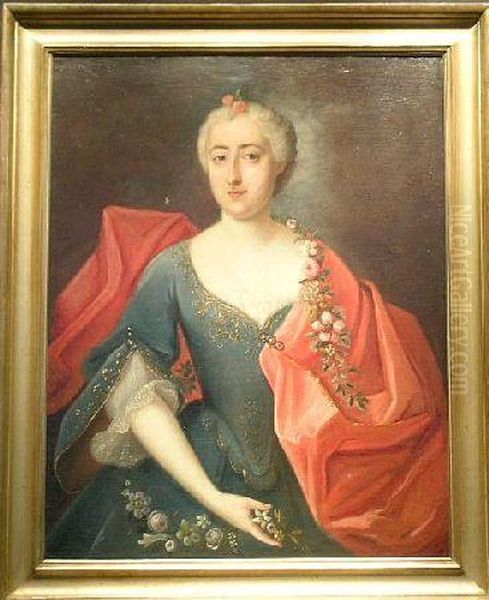 Portrait Of A Woman With A Floral Garland Oil Painting by Ircle Of Martin Van Mytens