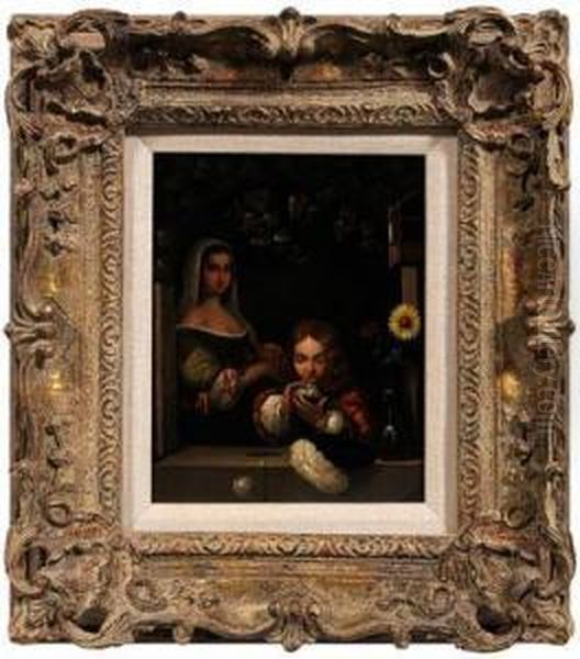 Boy Blowing Bubbles Oil Painting by Frans van Mieris