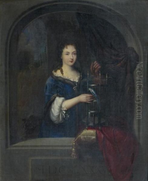 Jeune Femme Au Perroquet Dans L'embrasure D'une Fenetre by Frans van Mieris