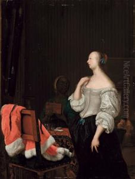 Dama Allo Specchio Oil Painting by Frans van Mieris