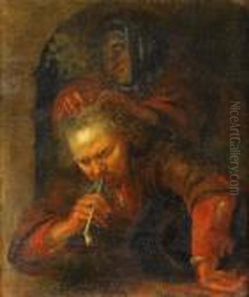 Interior Med Man Och Kvinna Oil Painting by Frans van Mieris