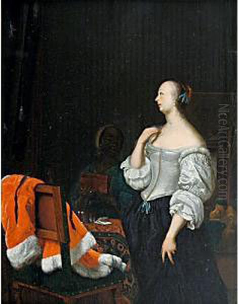 Donna Allo Specchio Oil Painting by Frans van Mieris