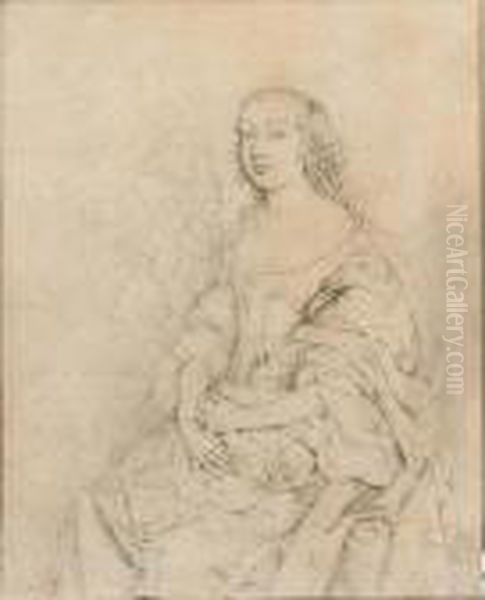 Three-quarter Length Portrait Of A Young, Elegantly Dressed, Seated Lady Oil Painting by Frans van Mieris