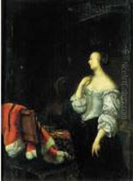 Femme Devant Un Miroir Avec Une Servante Oil Painting by Frans van Mieris