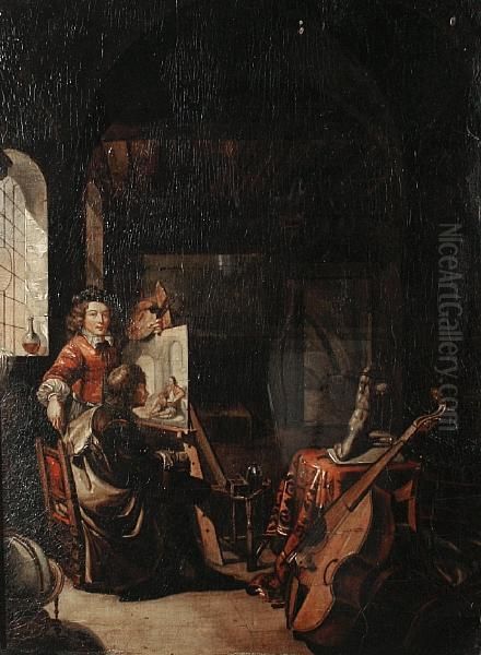 The Artist's Studio Oil Painting by Frans Ii Van Mieris