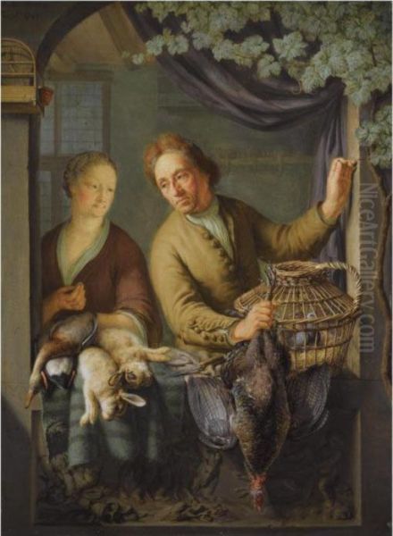 The Poulterer Oil Painting by Frans Ii Van Mieris