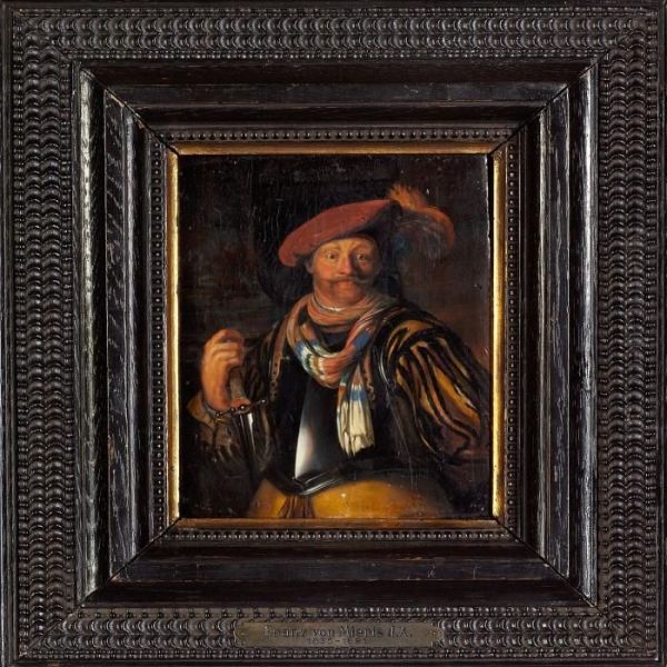 A Gentleman With A Red Hat A Sword Oil Painting by Frans Ii Van Mieris