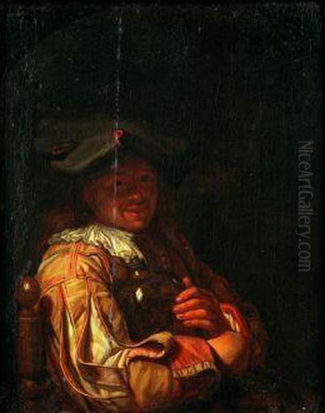 Portrait D'homme Tenant Un Flacon Oil Painting by Frans Ii Van Mieris