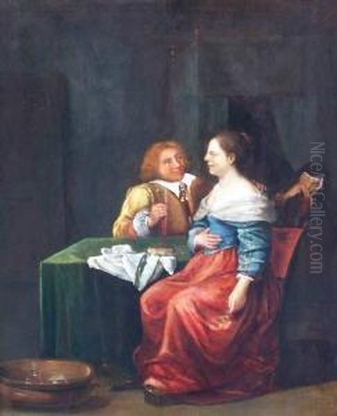 Das Liebeswerben Oil Painting by Frans Ii Van Mieris