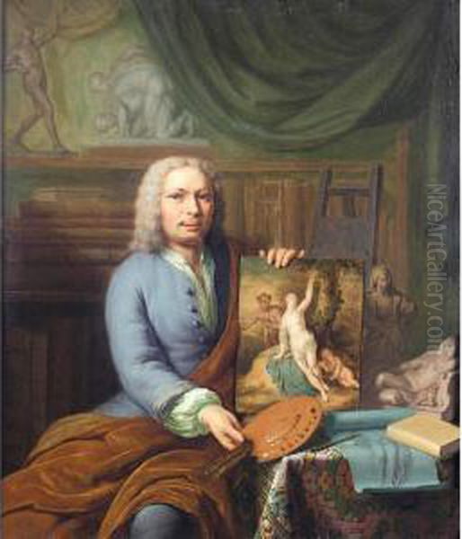 Self-portrait Of The Artist In His Studio Oil Painting by Frans Ii Van Mieris