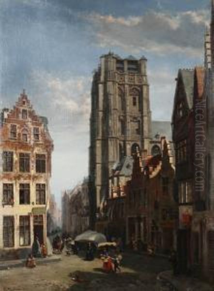 Sint-jacobsmarkt Oil Painting by Jean Baptiste van Moer