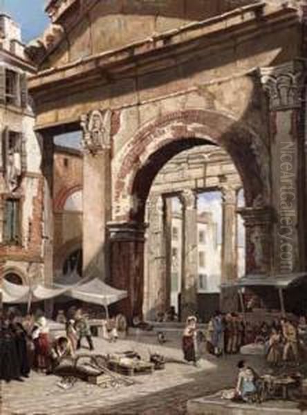 Il Mercato Al Portico D'ottavia Oil Painting by Jean Baptiste van Moer