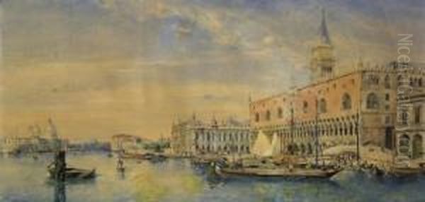 Venice. Veduta With View On 
Doge's Palace And San Marco. Signed And Dated Lower Left: J. B. Van Moer
 1850. Watercolours And Gouache On Paper. 32 X 62cm. Framed Oil Painting by Jean Baptiste van Moer