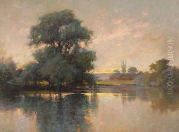 A river at sunset Oil Painting by John Finnie