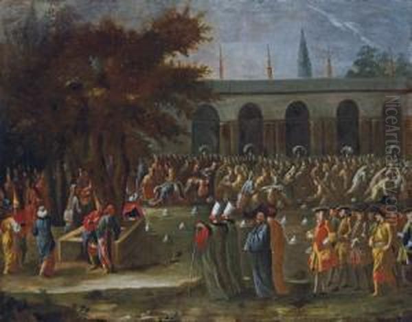 The Dutch Ambassador With His 
Retinue Being Received By Sultan Ahmed Iii At The Topkapi Palace, 
Istanbul Oil Painting by Jan-Baptiste Vanmour