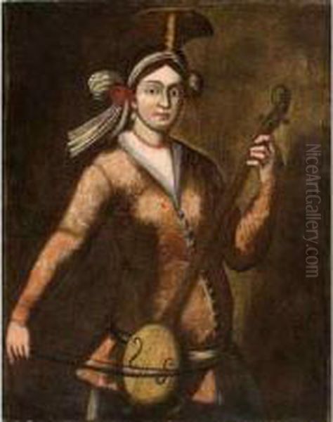 Chanteuse Armenienne Jouant Du Rebab. Oil Painting by Jan-Baptiste Vanmour