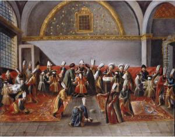 A Dinner Given By The Grand 
Vizier In Honour Of The French (?) Ambassador In The Topkapi Palace, 
Constantinople Oil Painting by Jan-Baptiste Vanmour