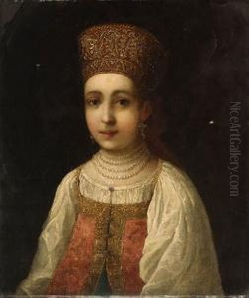 Portrait Of A Girl, Half-length, In Turkish Costume Oil Painting by Jan-Baptiste Vanmour