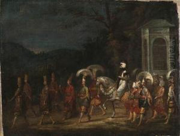 Ahmet Iii And His Retinue Oil Painting by Jan-Baptiste Vanmour