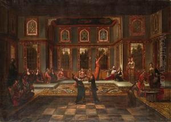 Danseuses Au Harem Oil Painting by Jan-Baptiste Vanmour