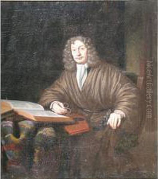 Portrait D'un Gentilhomme A Sa Table De Travail Oil Painting by Michiel van Musscher