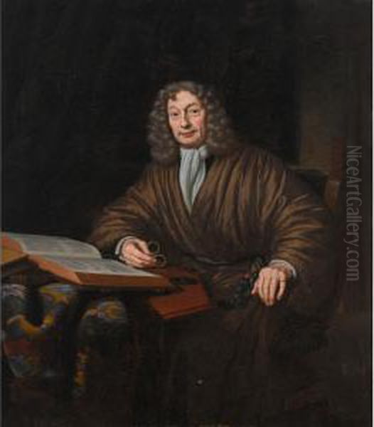 Other Properties
 

 
 
 

 
 A Portrait Of A Gentleman In His Study, Seated Three-quarter 
Length At A Table Wearing A Robe, Reading A Book And Holding A Pair Of 
Glasses In His Hand Oil Painting by Michiel van Musscher