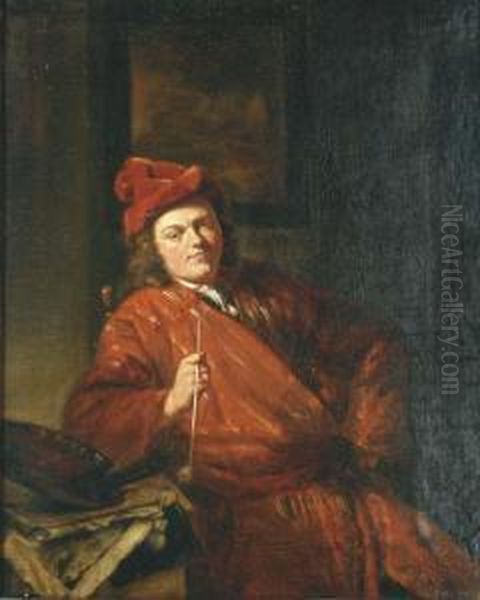 Portrait Of An Artist Smoking A Pipe Oil Painting by Michiel van Musscher