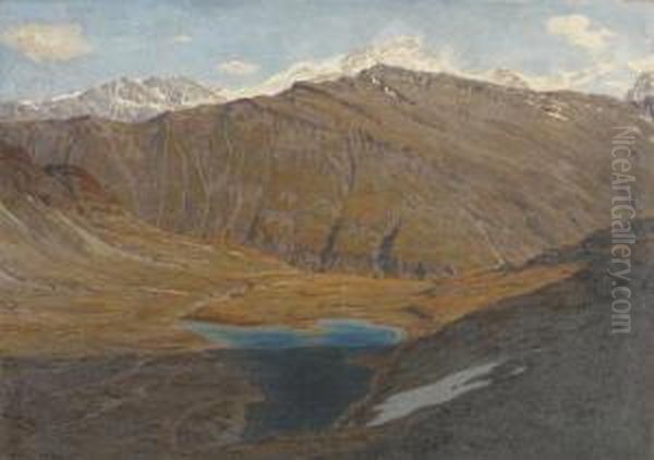 Bergsee Mit Weisshorn. Oil Painting by Henri Van Muyden