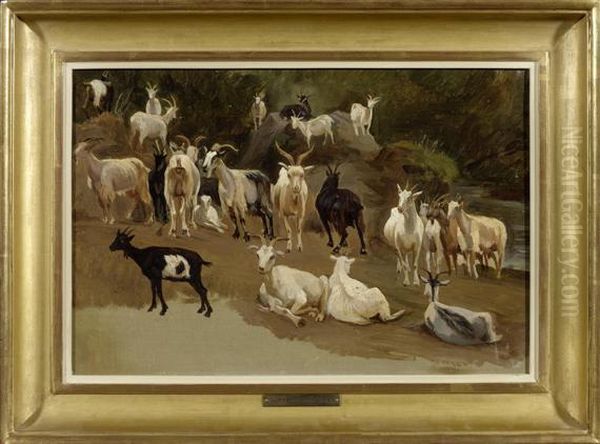 Study For Goats Oil Painting by Jacques Alfred Van Muyden