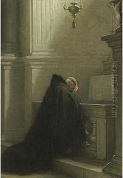 Praying Monk Oil Painting by Jacques Alfred Van Muyden