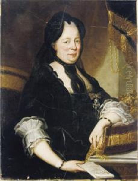 Portrait Of Empress Maria 
Theresa Of Austria, Seatedthree-quarter-length, In A Black Dress, 
Holding A Letter Oil Painting by Martin II Mytens or Meytens