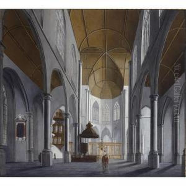 A Church Interior With A 
Crippled Man In The Foreground, And Other Figures In The Background Oil Painting by Hendrick Van Vliet