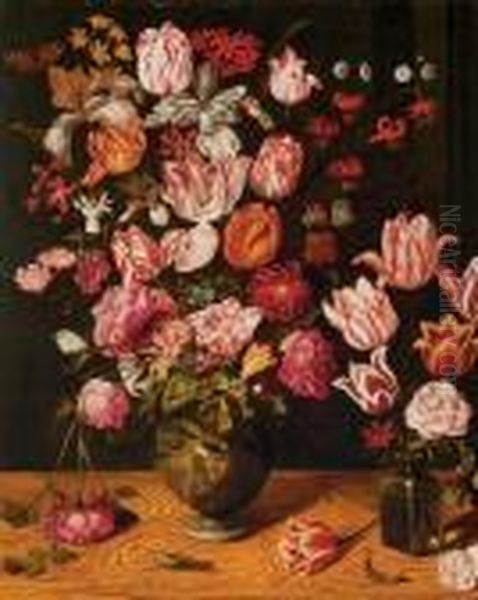 Fleurs Dans Deux Vases Oil Painting by Adriaen van Nieulandt