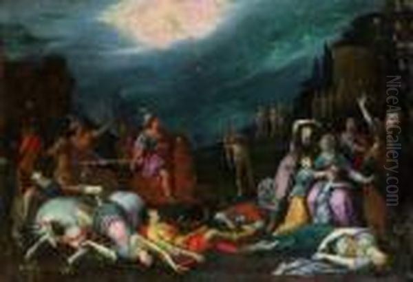 Le Massacre Des Enfants De Niobe Par Apollon Et Diane Oil Painting by Adriaen van Nieulandt