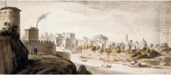 View Of Rome, Seen Across The Tiber From The Monte Gianicolo Oil Painting by Adriaen van Nieulandt