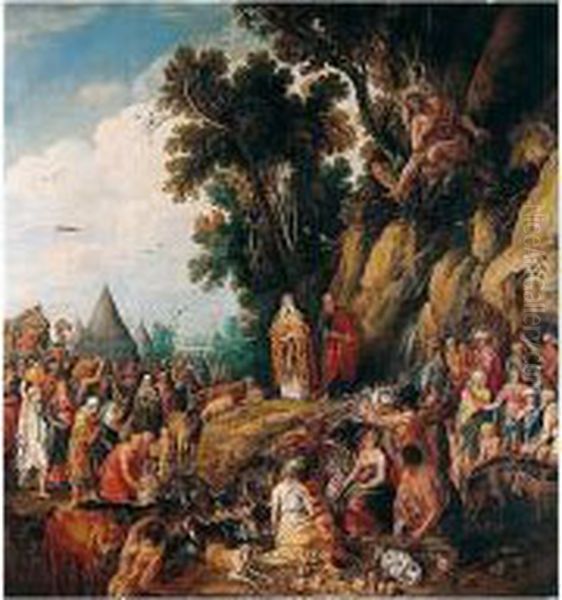 Moses Striking The Rock Oil Painting by Willem van, the Younger Nieulandt