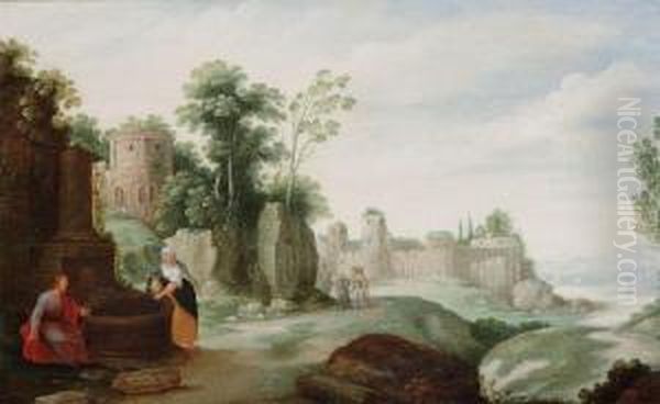 Christ And The Samaritan Woman Oil Painting by Willem van, the Younger Nieulandt