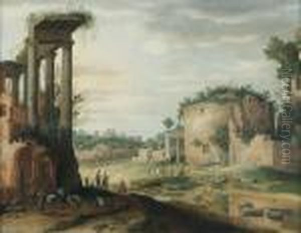 Vue Fantaisiste Du Forum, Animee De Personnages Oil Painting by Willem van, the Younger Nieulandt