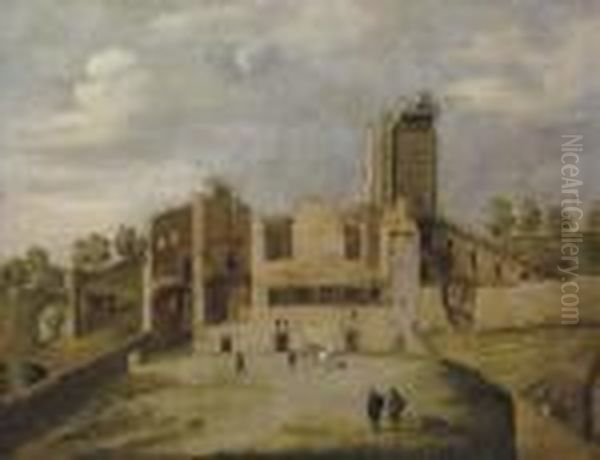 The Temple Of Serapis, Or So-called Frontispizio Di Nerone, Rome Oil Painting by Willem van, the Younger Nieulandt