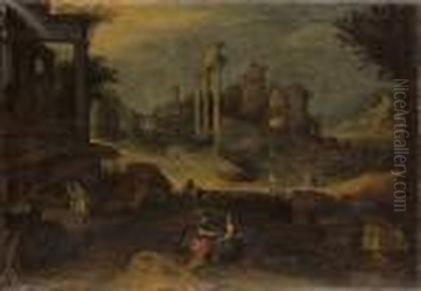 Paysage De Ruines Avec Mars Et Venus Oil Painting by Willem van, the Younger Nieulandt