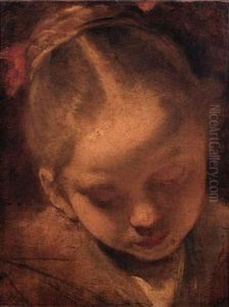 A Girl, Head And Shoulders, Looking Down - A Sketch Oil Painting by Jan or Joan van Noordt