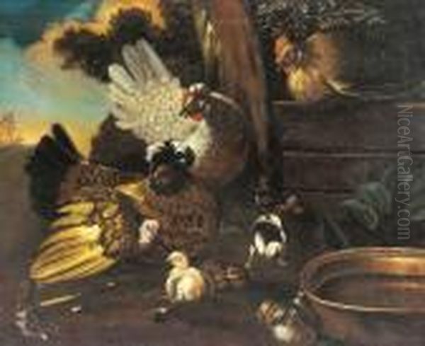 Un Pollaio Oil Painting by Adriaen van Oolen