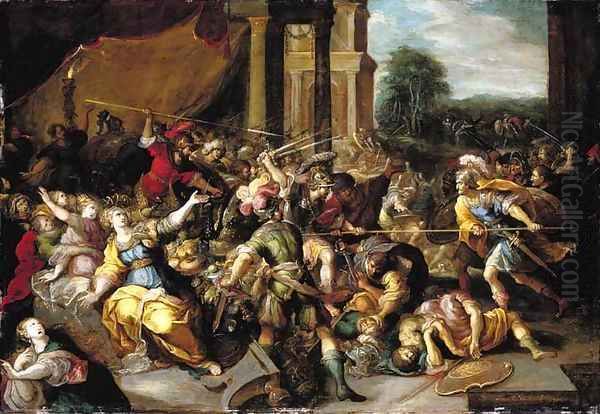 Phineus and his followers at the wedding feast of Perseus and Andromeda Oil Painting by Frans II Francken