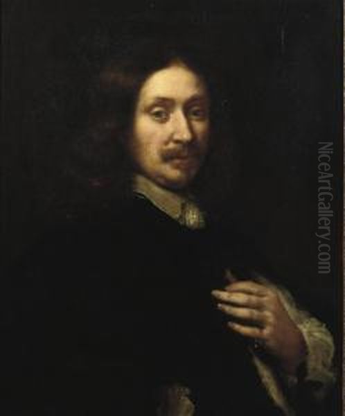 Portrait Of A Gentleman, Half-length, In A Black Costume With Awhite Chemise Oil Painting by Jacob Cornelisz Van Oostsanen