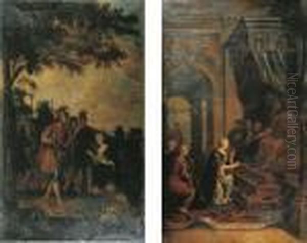 David And Abigail; And Esther Before Ahasuerus Oil Painting by Jacob Ii Van Oost