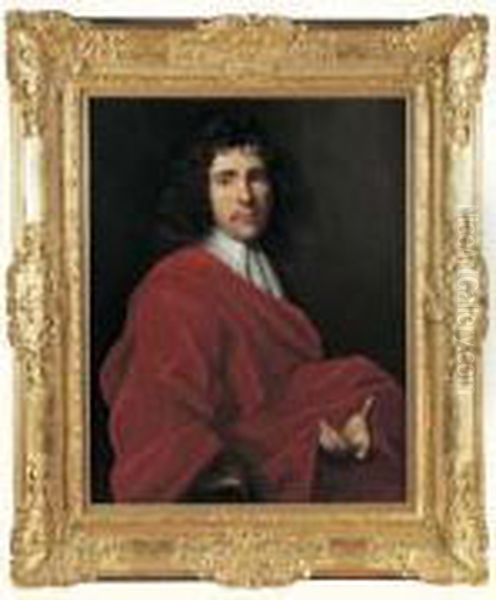 Portrait De Gentilhomme Au Manteau Rouge Oil Painting by Jacob Ii Van Oost