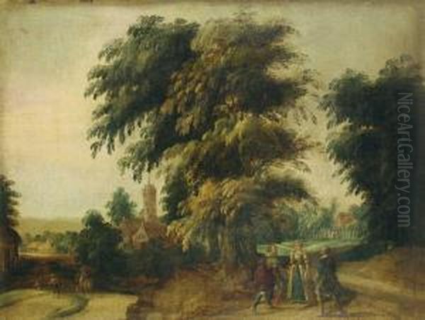 Waldlandschaft Mit Hofischen Figuren. Oil Painting by Isaak van Oosten